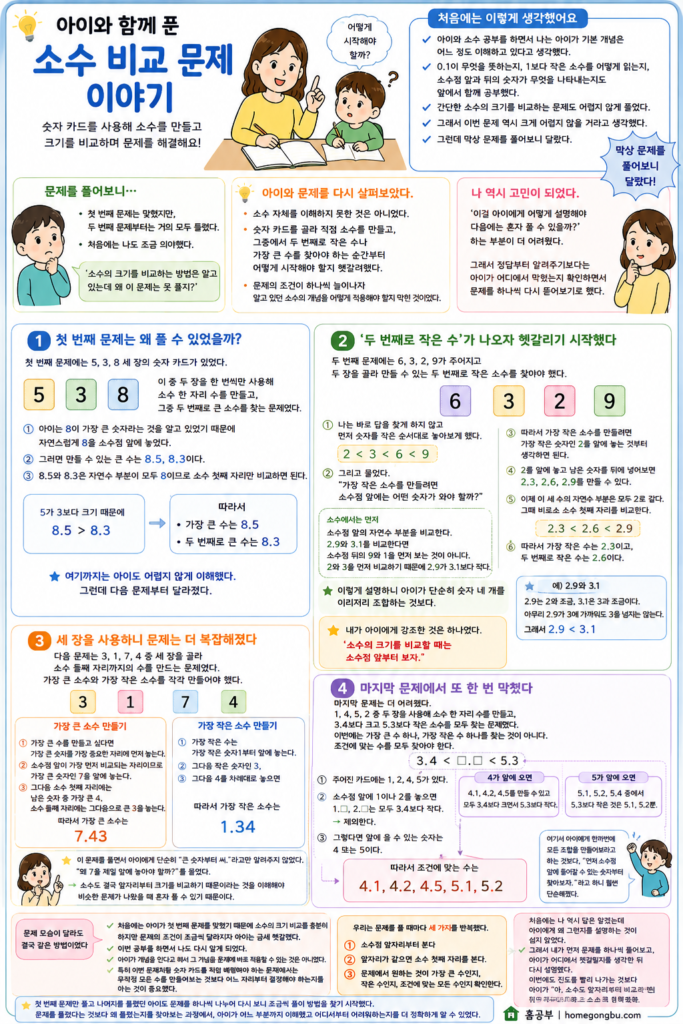 초3 소수 크기 비교 숫자 카드 문제 풀이